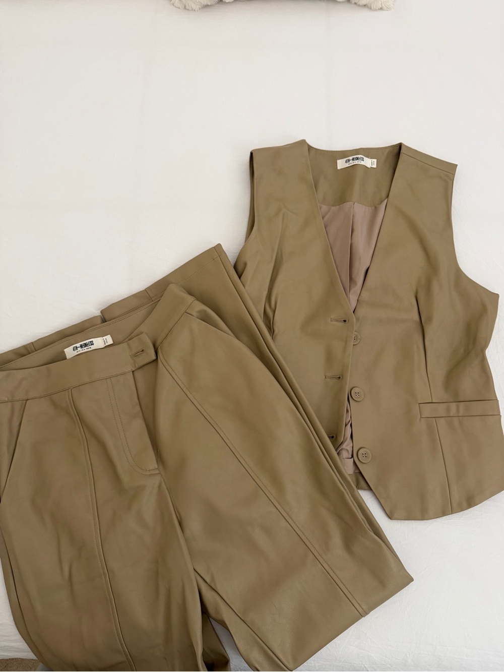 ASOS Tailored Taupe Leather Vest & Pants Set Size M